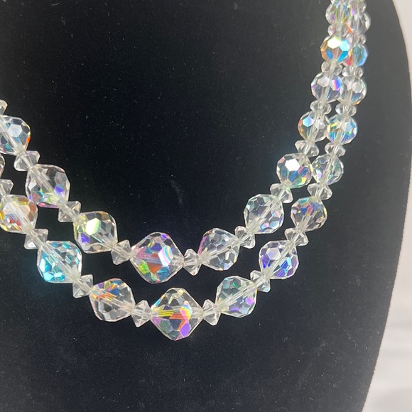 Elegant Vintage Aurora Borealis Double Strand Crystal Bead Necklace - Picture 7 of 8